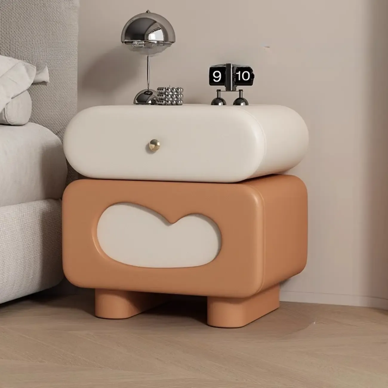 Swivel Modern Natural Wood Drawer Nightstand Image - 4