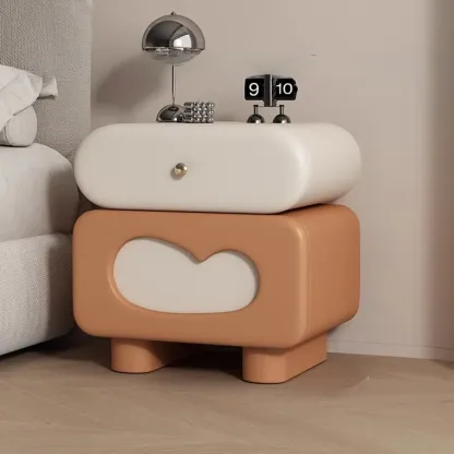 Swivel Modern Natural Wood Drawer Nightstand Image - 4