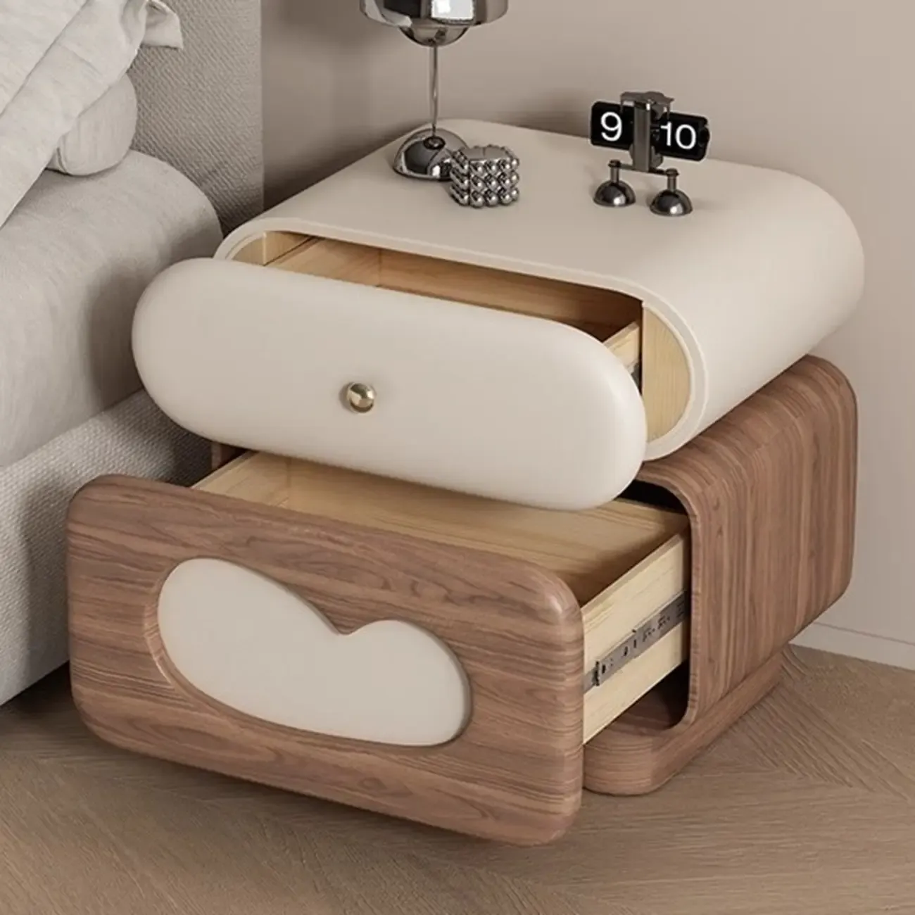 Swivel Modern Natural Wood Drawer Nightstand Image - 6