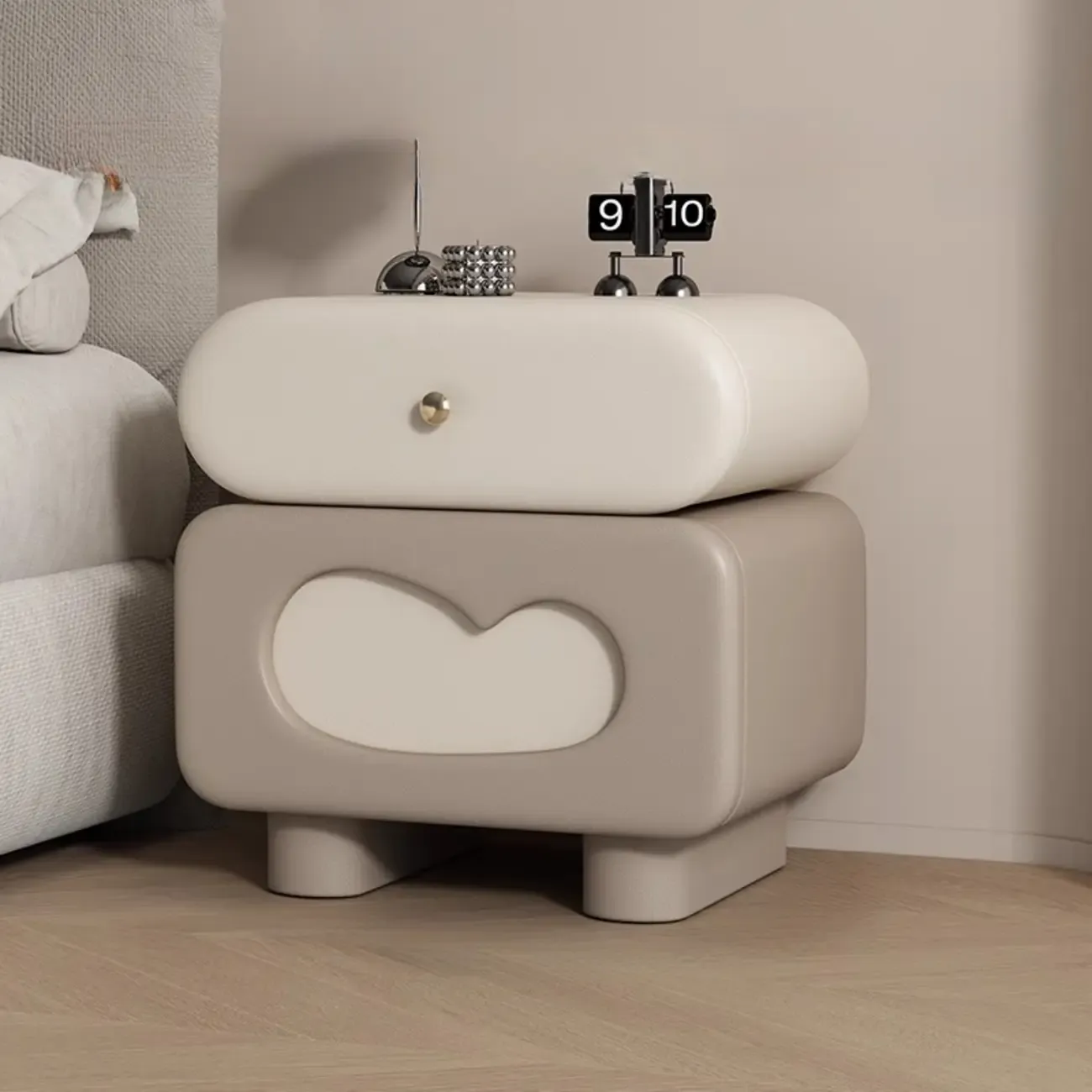 Swivel Modern Natural Wood Drawer Nightstand Image - 7