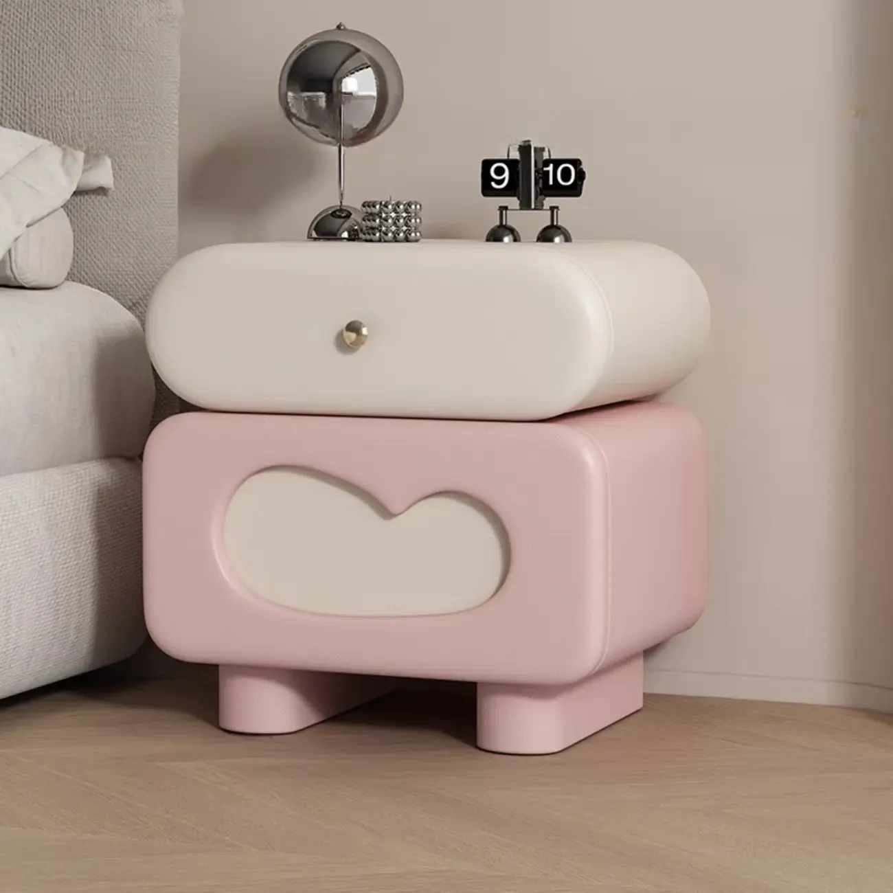 Swivel Modern Natural Wood Drawer Nightstand Image - 9