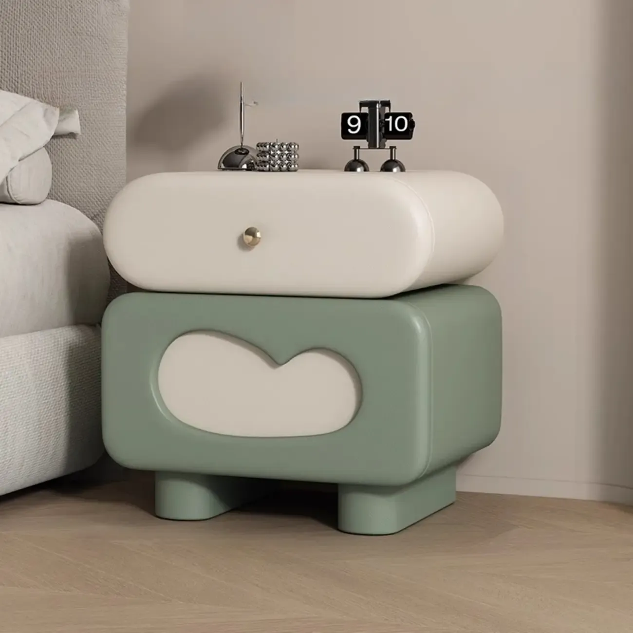 Swivel Modern Natural Wood Drawer Nightstand Image - 11