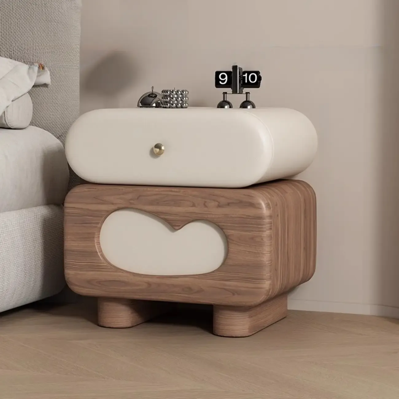 Swivel Modern Natural Wood Drawer Nightstand Image - 13