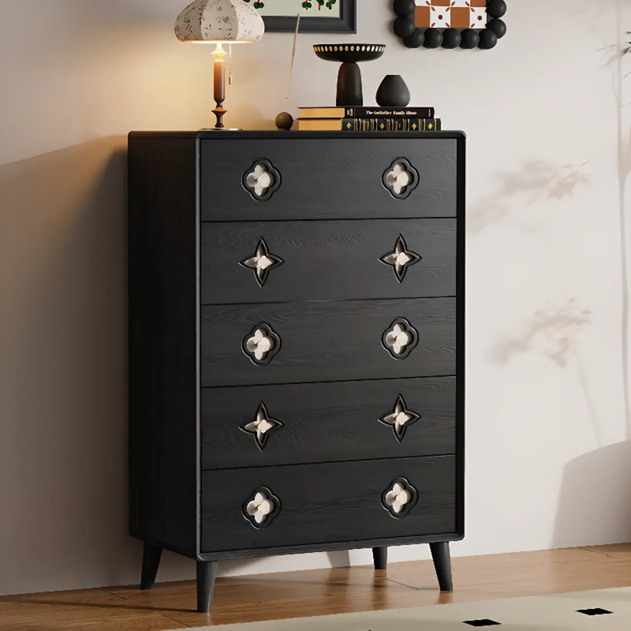 Elegant Black French Country Wood Dresser with Legs Image - 1