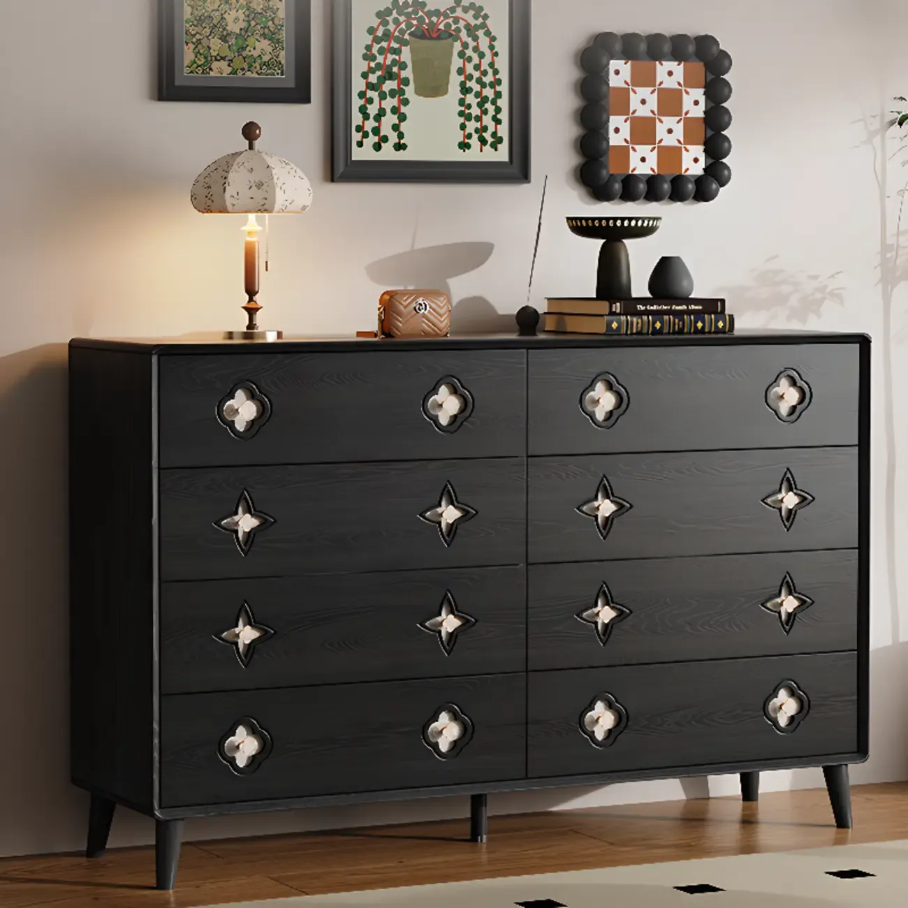 Elegant Black French Country Wood Dresser with Legs Image - 2
