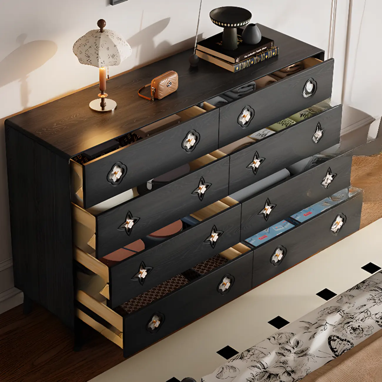 Elegant Black French Country Wood Dresser with Legs Image - 3 | homeyfad