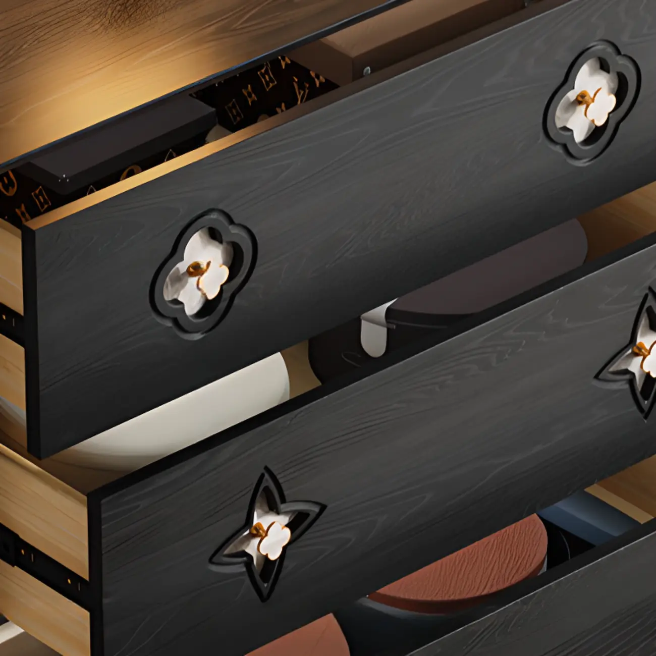 Elegant Black French Country Wood Dresser with Legs Image - 8 | homeyfad