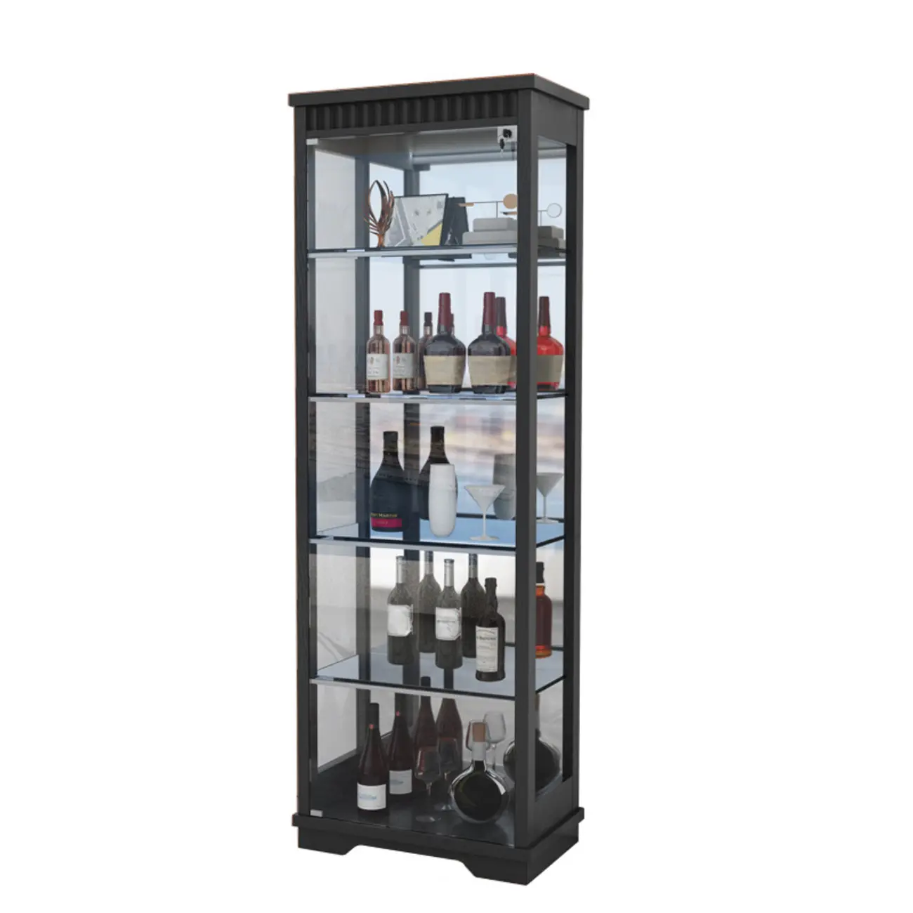 Modern Natural Wood Wine Rack with Glass Shelf Image - 2 | homeyfad