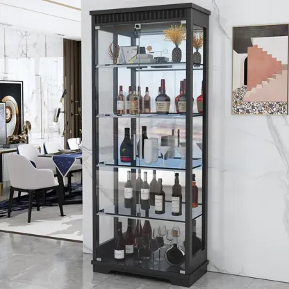 Modern Natural Wood Wine Rack with Glass Shelf Image - 3