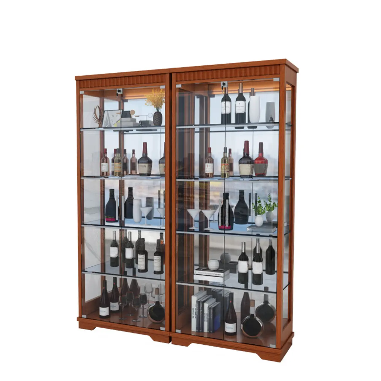 Modern Natural Wood Wine Rack with Glass Shelf Image - 4 | homeyfad