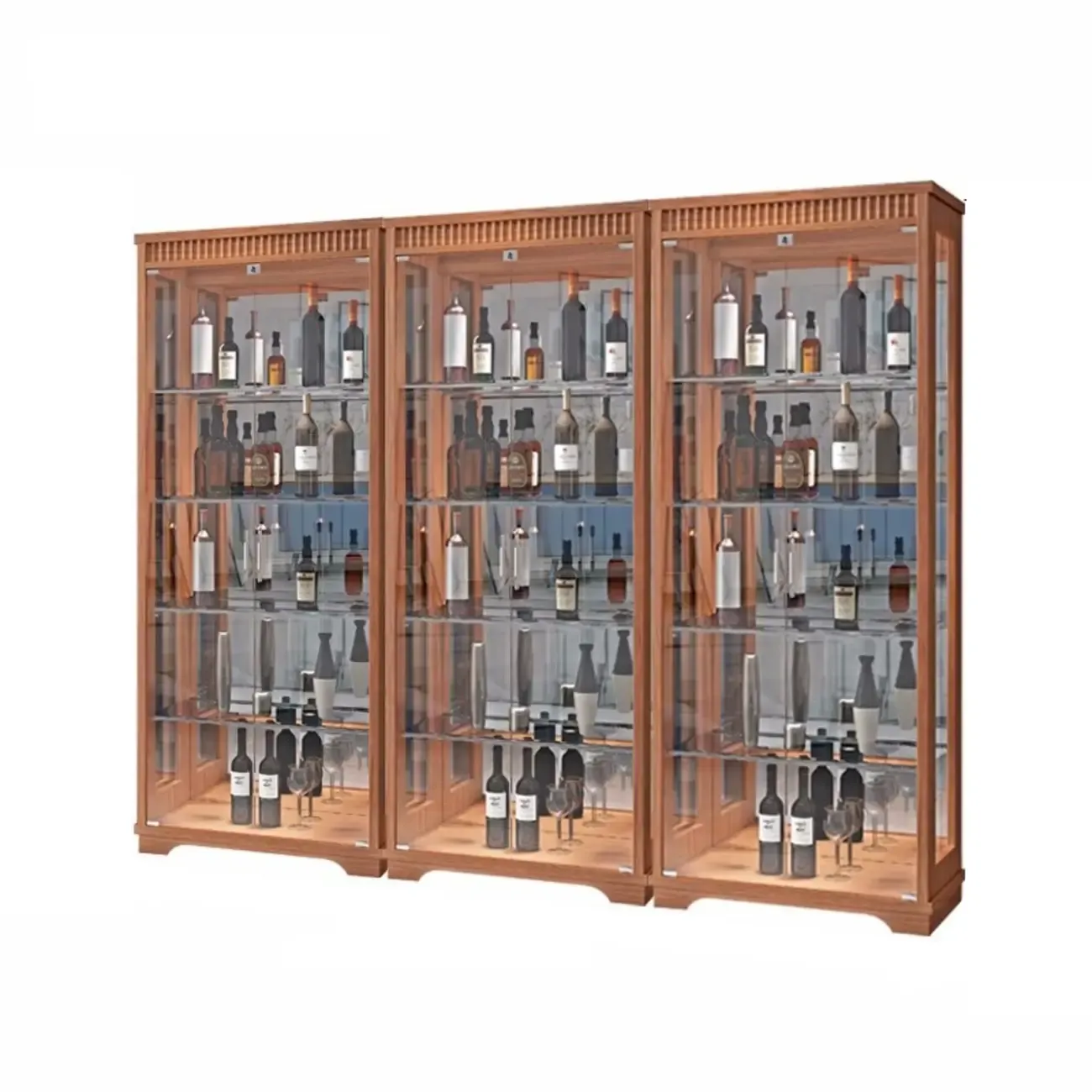 Modern Natural Wood Wine Rack with Glass Shelf Image - 5