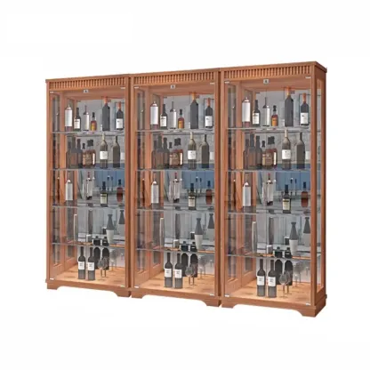 Modern Natural Wood Wine Rack with Glass Shelf Image - 5