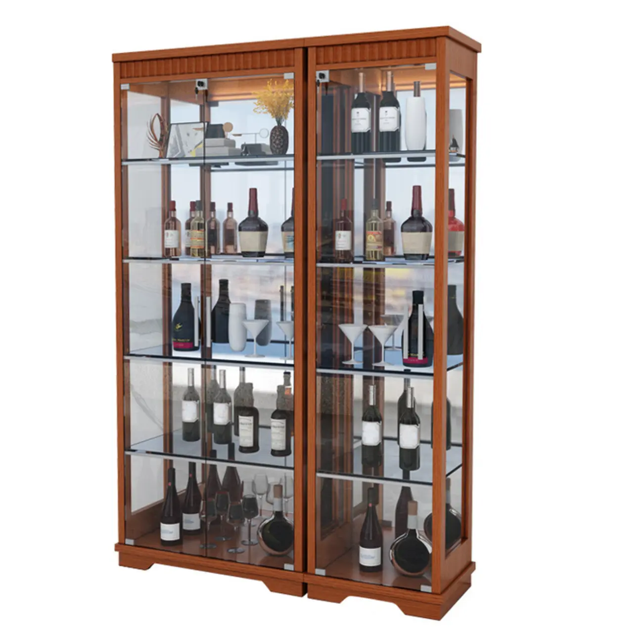 Modern Natural Wood Wine Rack with Glass Shelf Image - 7 | homeyfad