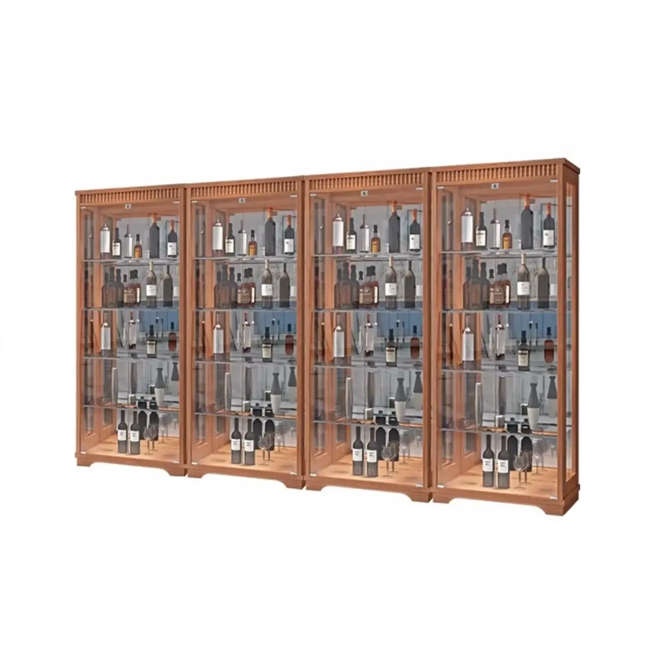 Modern Natural Wood Wine Rack with Glass Shelf Image - 9