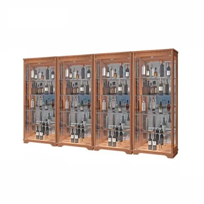 Modern Natural Wood Wine Rack with Glass Shelf Image - 9