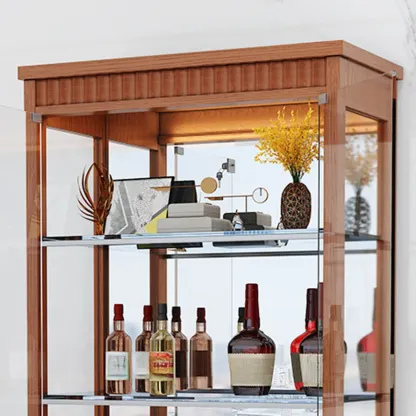 Modern Natural Wood Wine Rack with Glass Shelf Image - 10