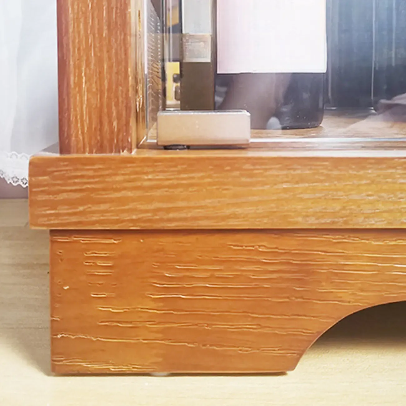 Modern Natural Wood Wine Rack with Glass Shelf Image - 11