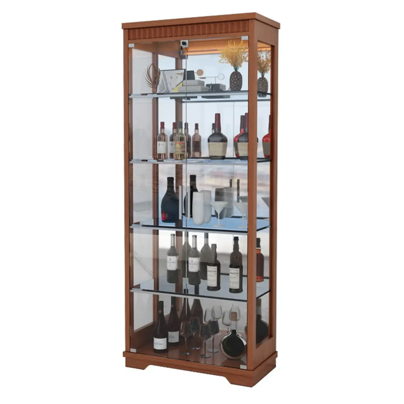 Modern Natural Wood Wine Rack with Glass Shelf Image - 12