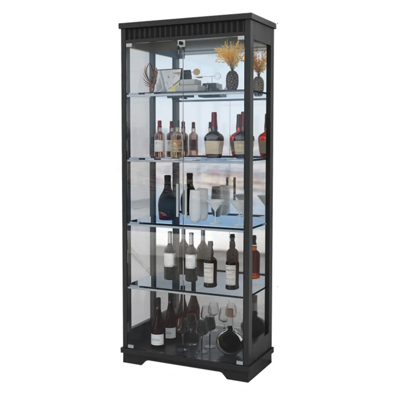Modern Natural Wood Wine Rack with Glass Shelf Image - 13