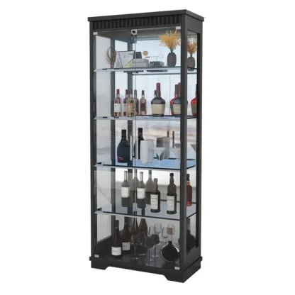 Modern Natural Wood Wine Rack with Glass Shelf Image - 13