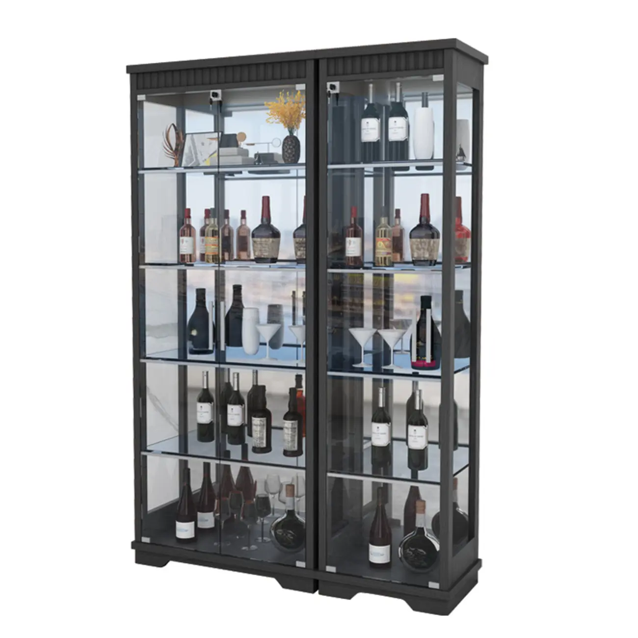 Modern Natural Wood Wine Rack with Glass Shelf Image - 14 | homeyfad