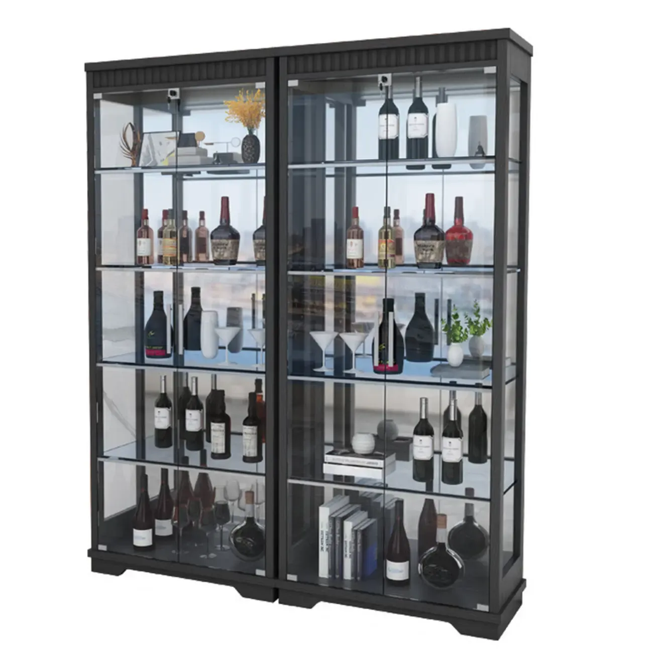 Modern Natural Wood Wine Rack with Glass Shelf Image - 17