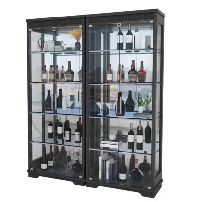 Modern Natural Wood Wine Rack with Glass Shelf Image - 17
