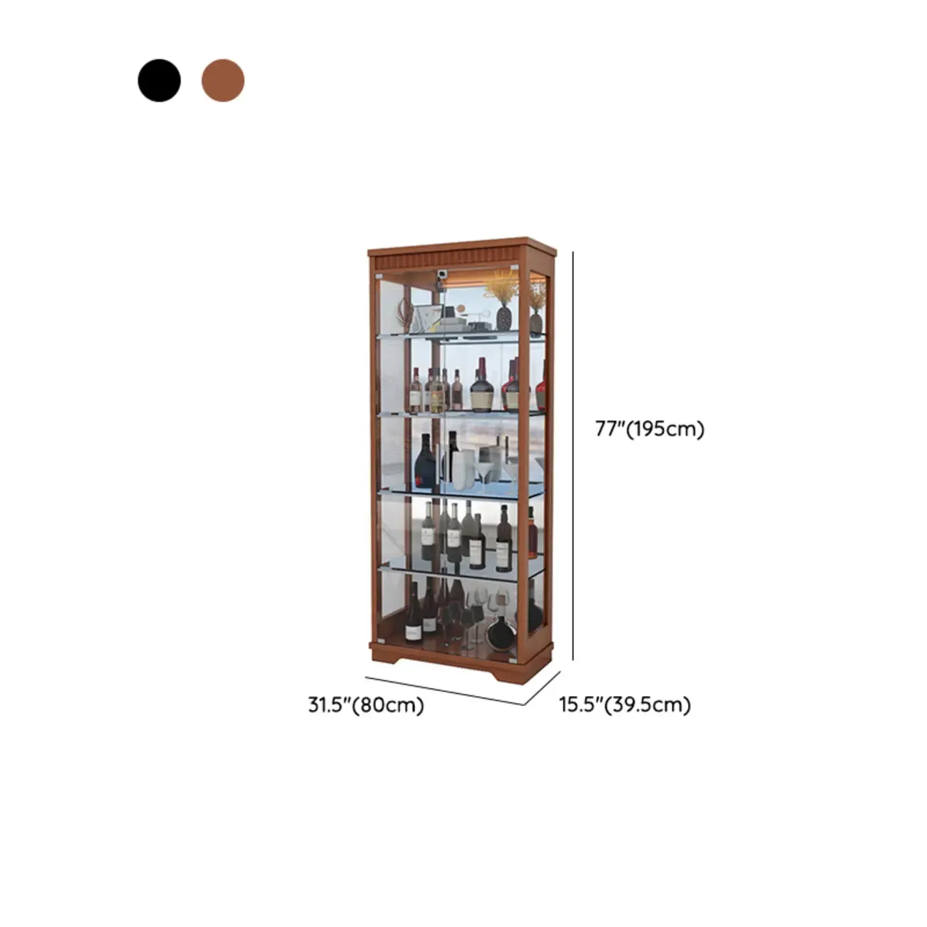 Modern Natural Wood Wine Rack with Glass Shelf #size