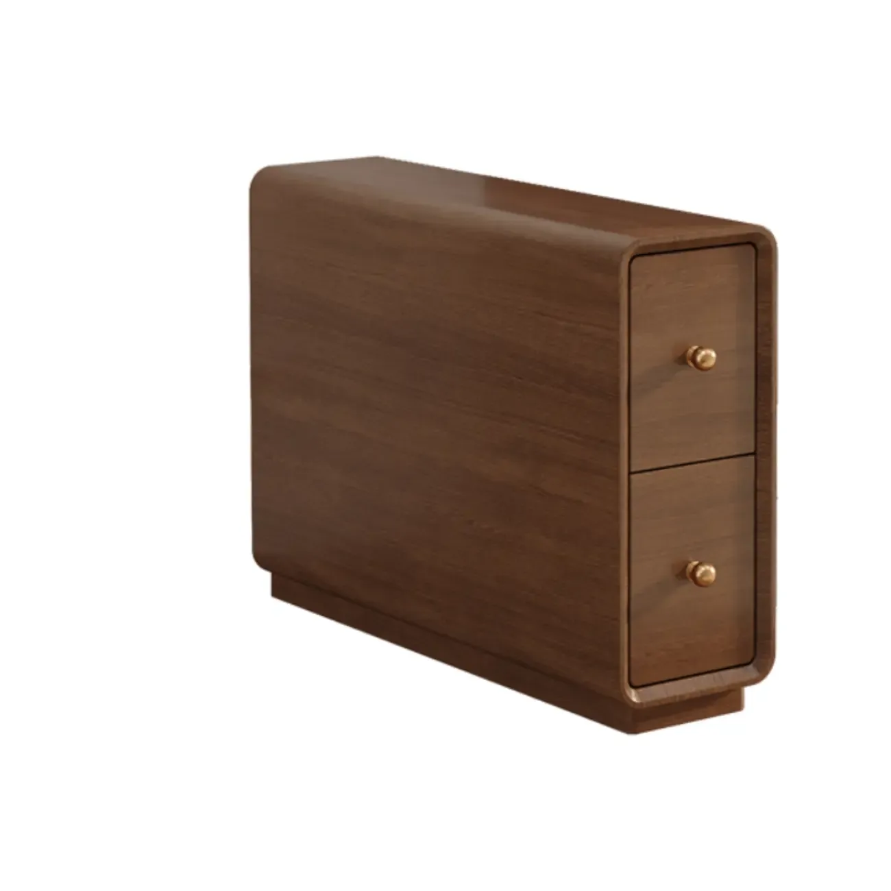 Narrow Rectangle Walnut Wood Side Table with Drawers Image - 4