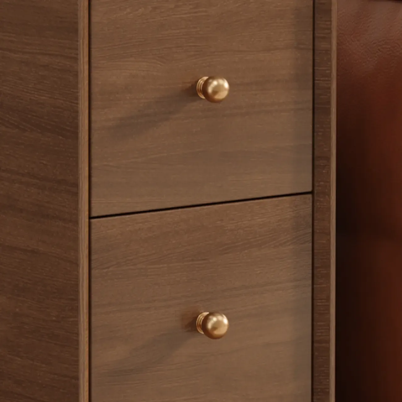 Narrow Rectangle Walnut Wood Side Table with Drawers Image - 9