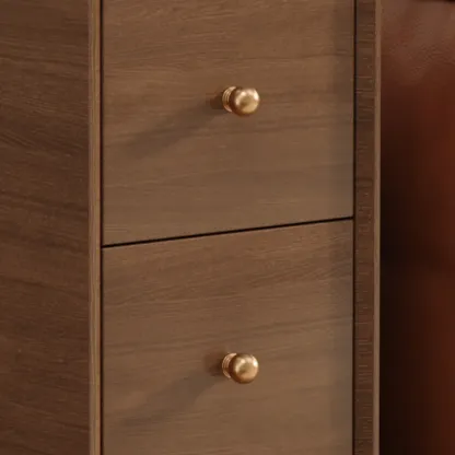 Narrow Rectangle Walnut Wood Side Table with Drawers Image - 9