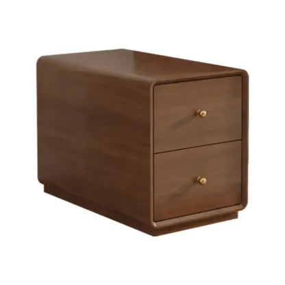 Narrow Rectangle Walnut Wood Side Table with Drawers Image - 12
