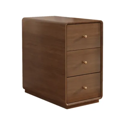 Narrow Rectangle Walnut Wood Side Table with Drawers Image - 21