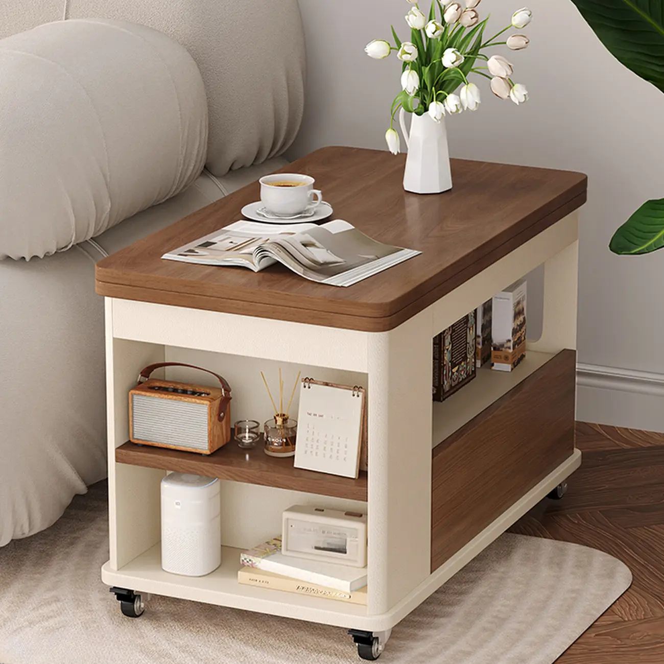 Versatile Elegant Modern Wooden Side Table with Wheels Image - 1 | homeyfad