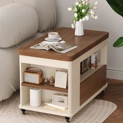 Versatile Elegant Modern Wooden Side Table with Wheels Image - 1