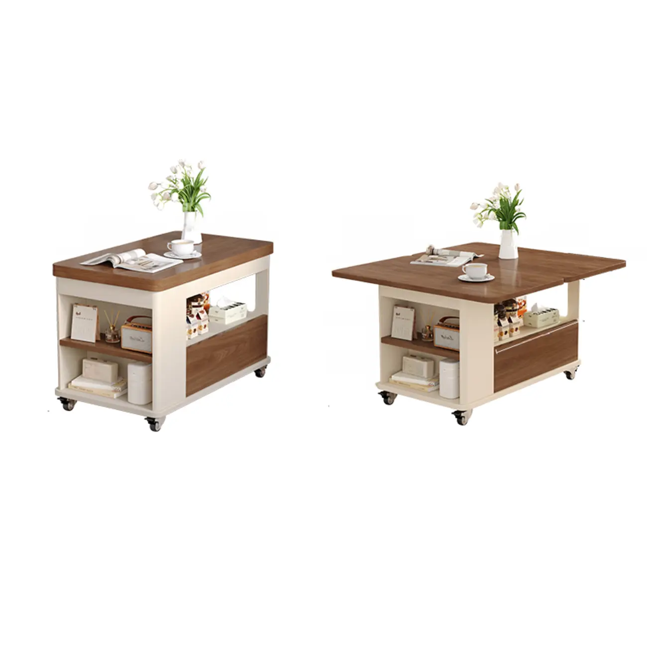 Versatile Elegant Modern Wooden Side Table with Wheels Image - 3 | homeyfad