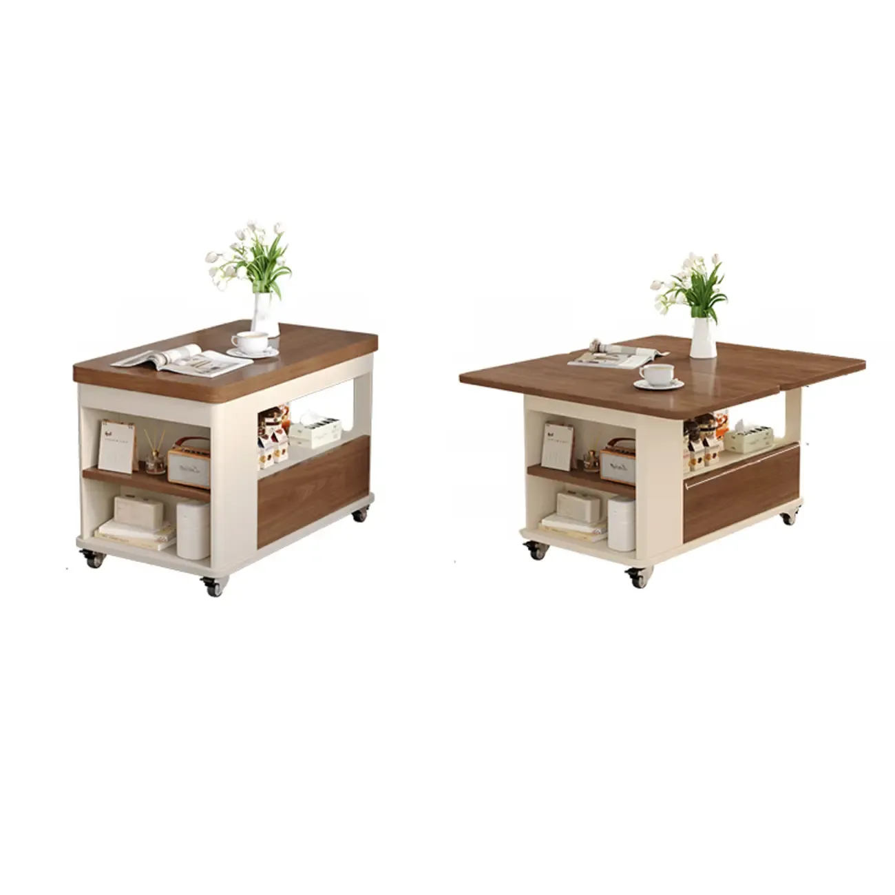 Versatile Elegant Modern Wooden Side Table with Wheels Image - 3