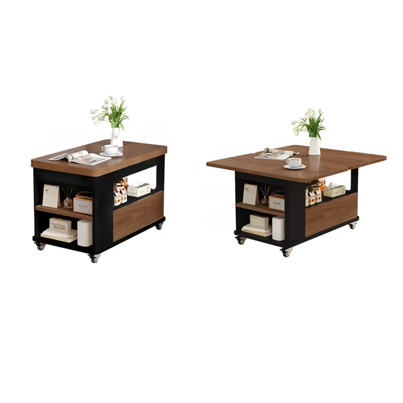 Versatile Elegant Modern Wooden Side Table with Wheels Image - 4