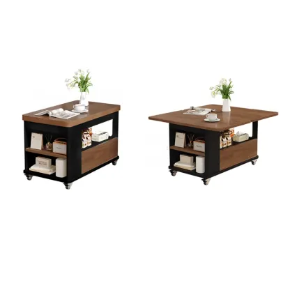 Versatile Elegant Modern Wooden Side Table with Wheels Image - 4