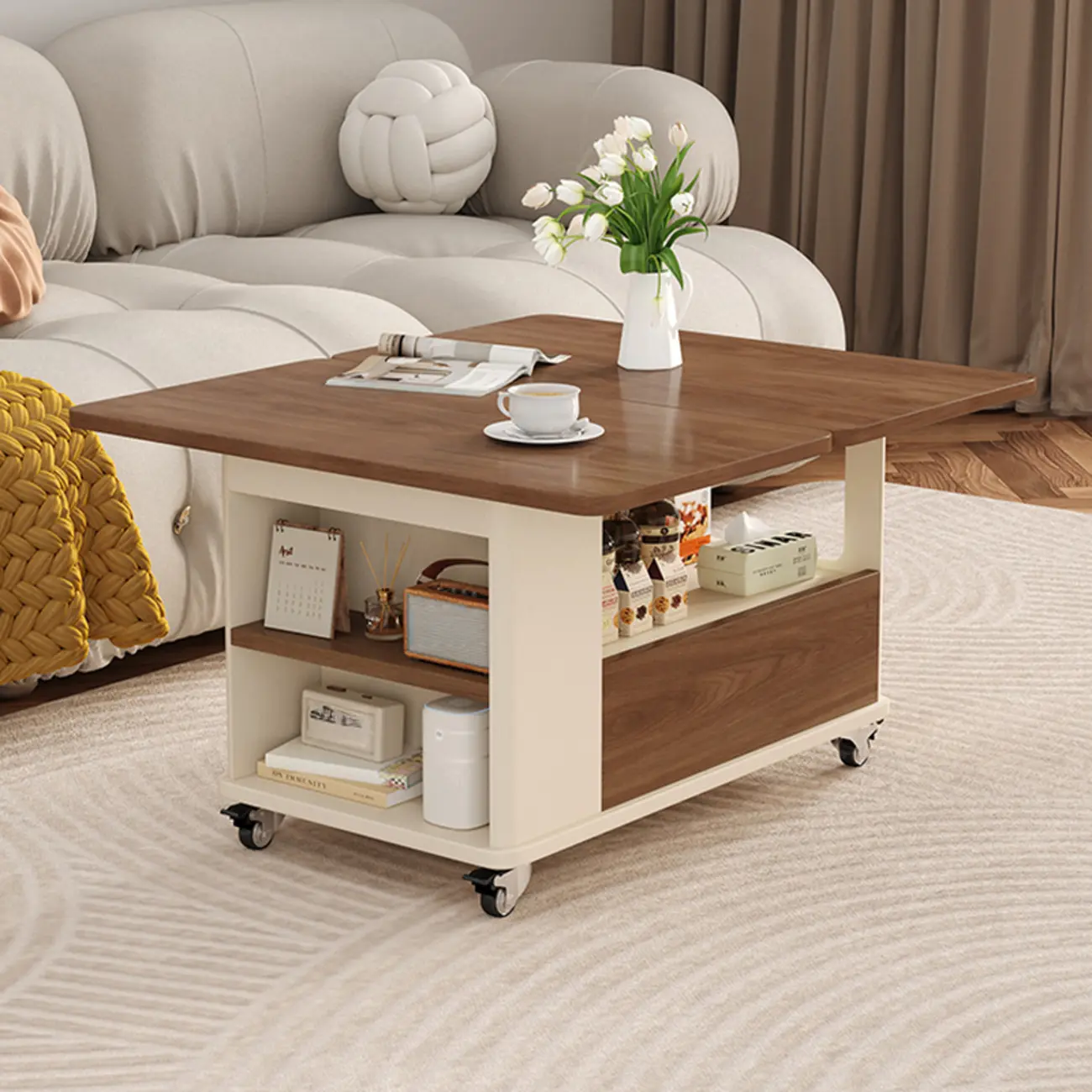 Versatile Elegant Modern Wooden Side Table with Wheels Image - 2 | homeyfad