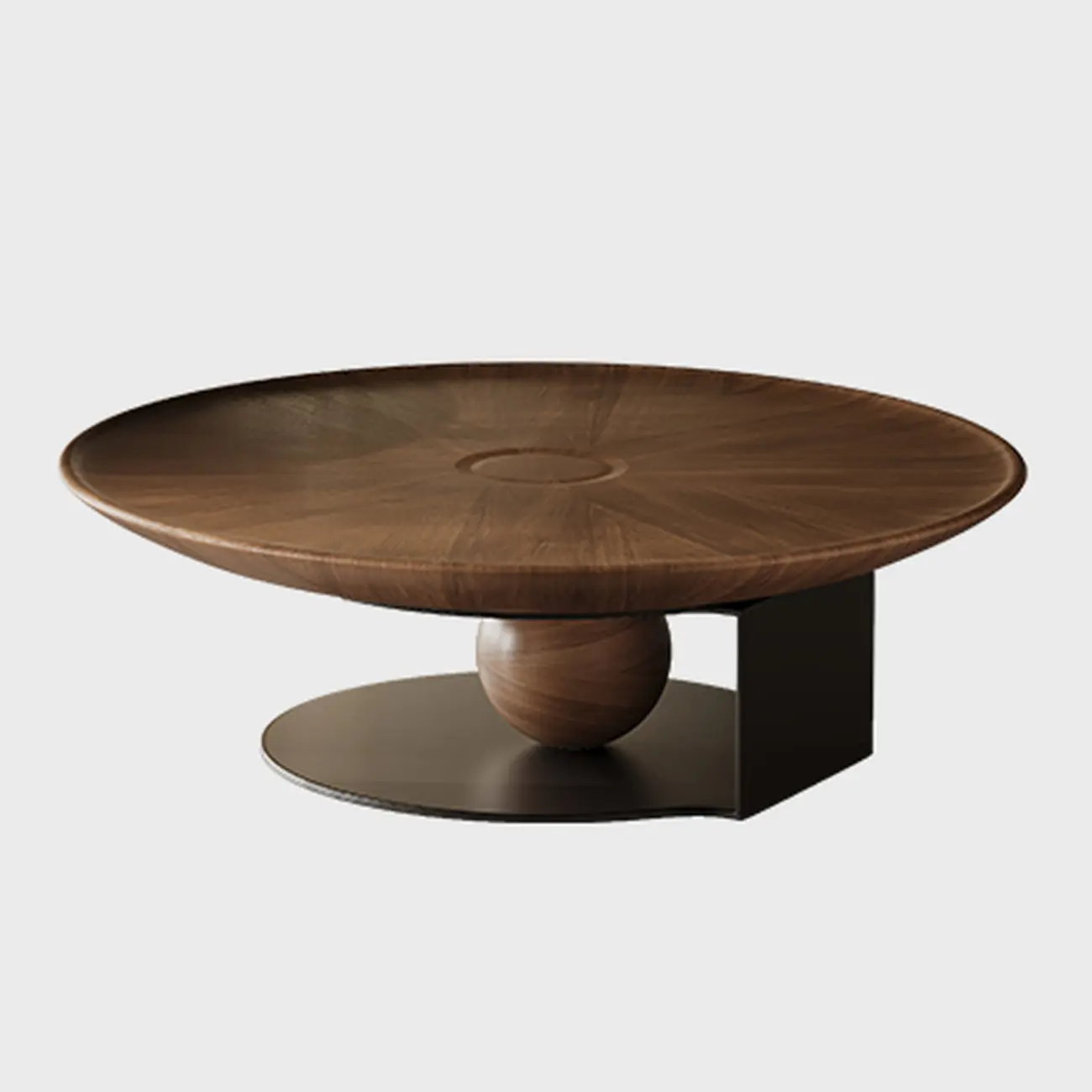 Brown Round Wood Nesting Coffee Table Steel Abstract Base Image - 3 | homeyfad