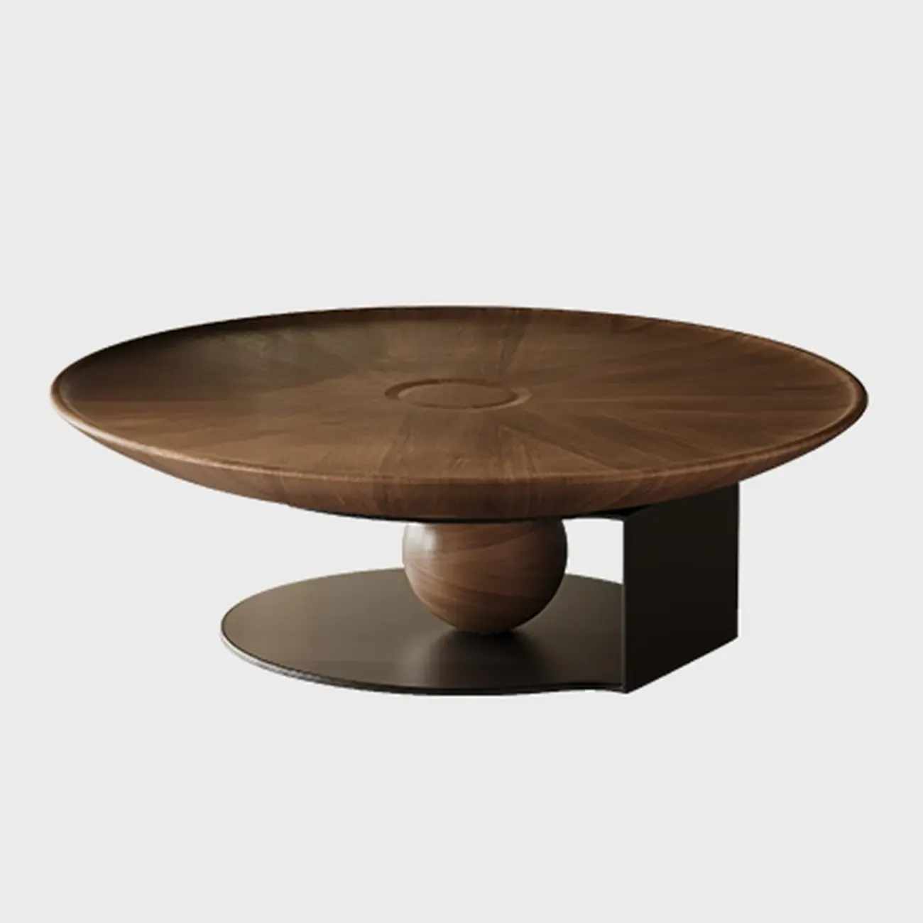 Brown Round Wood Nesting Coffee Table Steel Abstract Base Image - 3