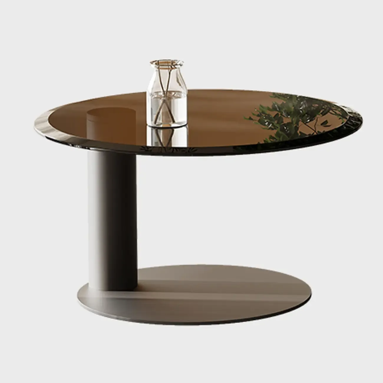 Brown Round Wood Nesting Coffee Table Steel Abstract Base Image - 8