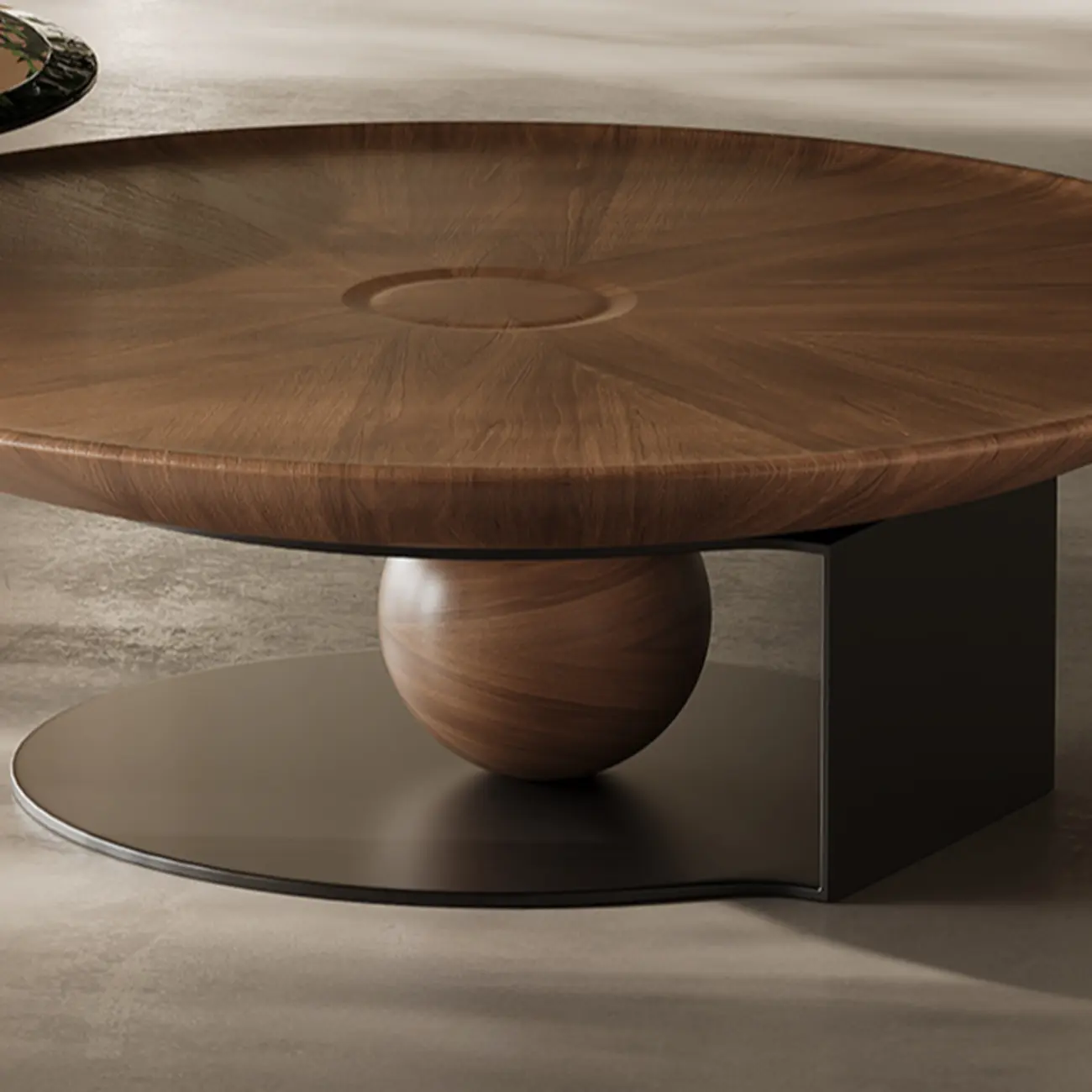 Brown Round Wood Nesting Coffee Table Steel Abstract Base Image - 6 | homeyfad