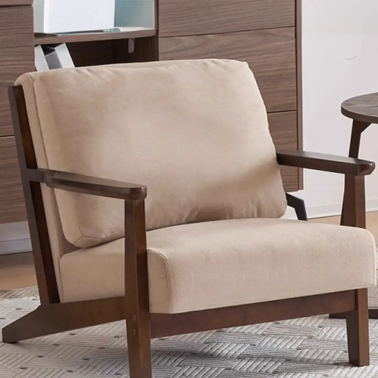 Modern Arm Chair Cotton Linen Living Room Image - 2