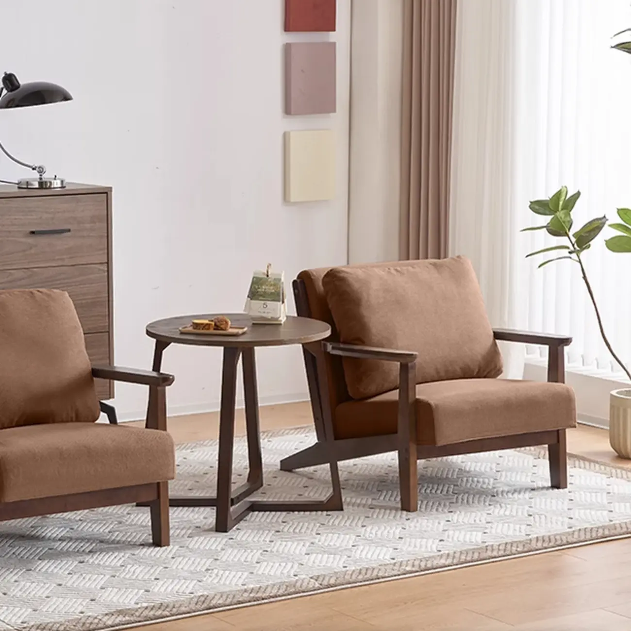 Modern Arm Chair Cotton Linen Living Room Image - 6 | homeyfad