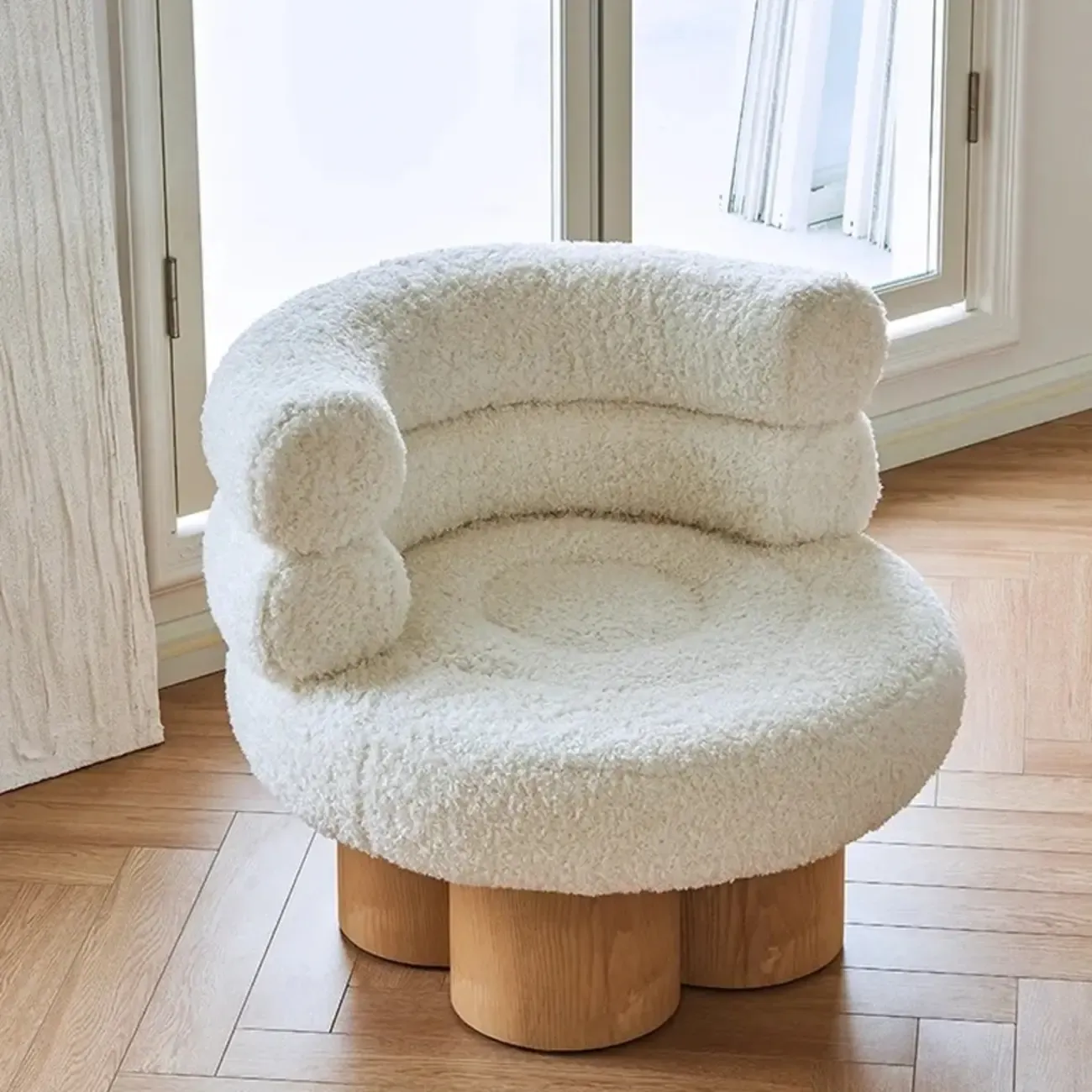 Contemporary White Sherpa Barrel Accent Chair Living Room Image - 1