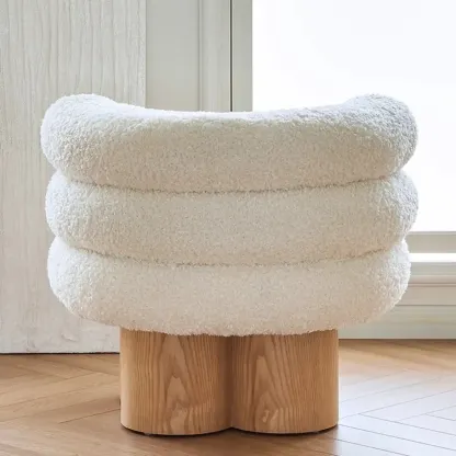 Contemporary White Sherpa Barrel Accent Chair Living Room Image - 3
