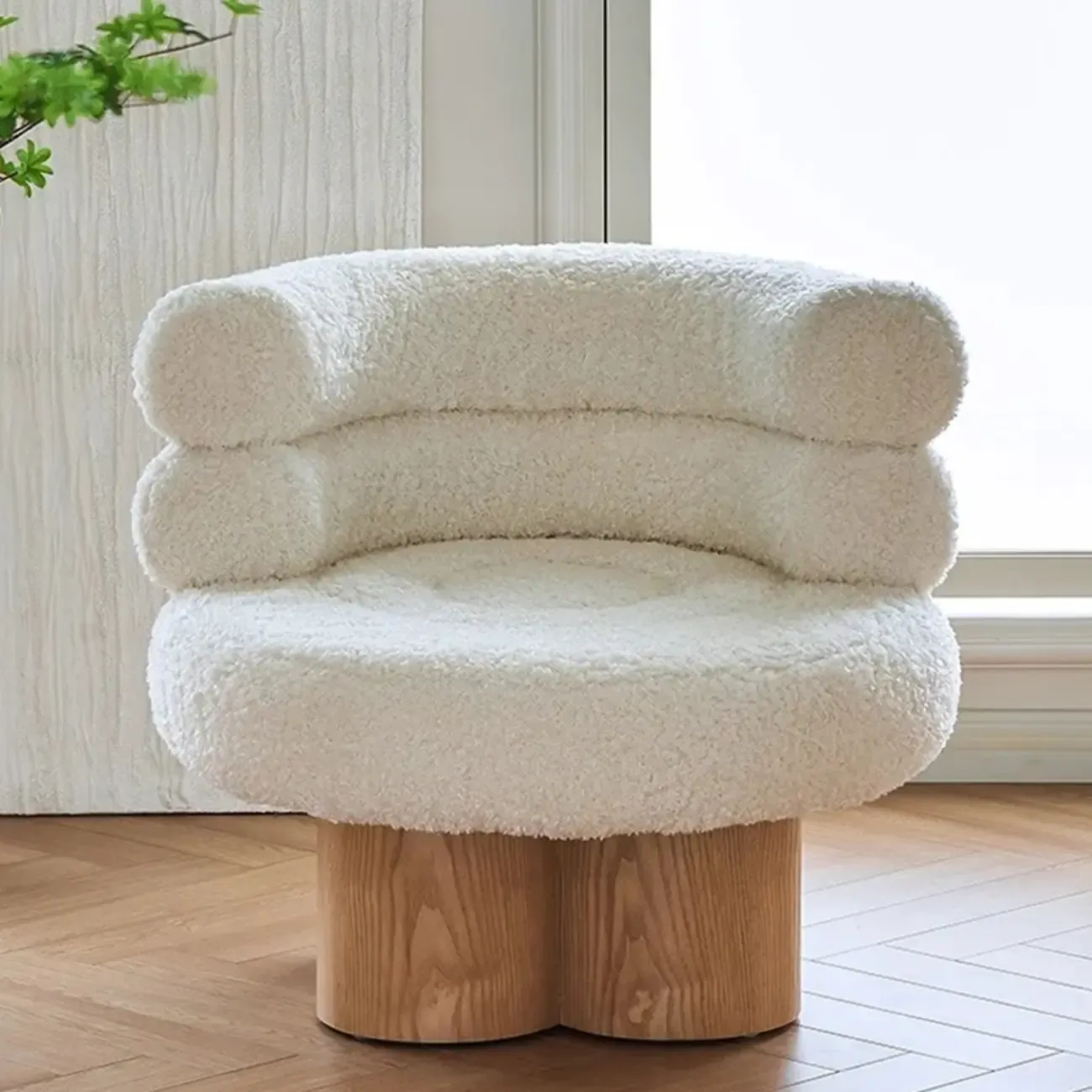 Contemporary White Sherpa Barrel Accent Chair Living Room Image - 4