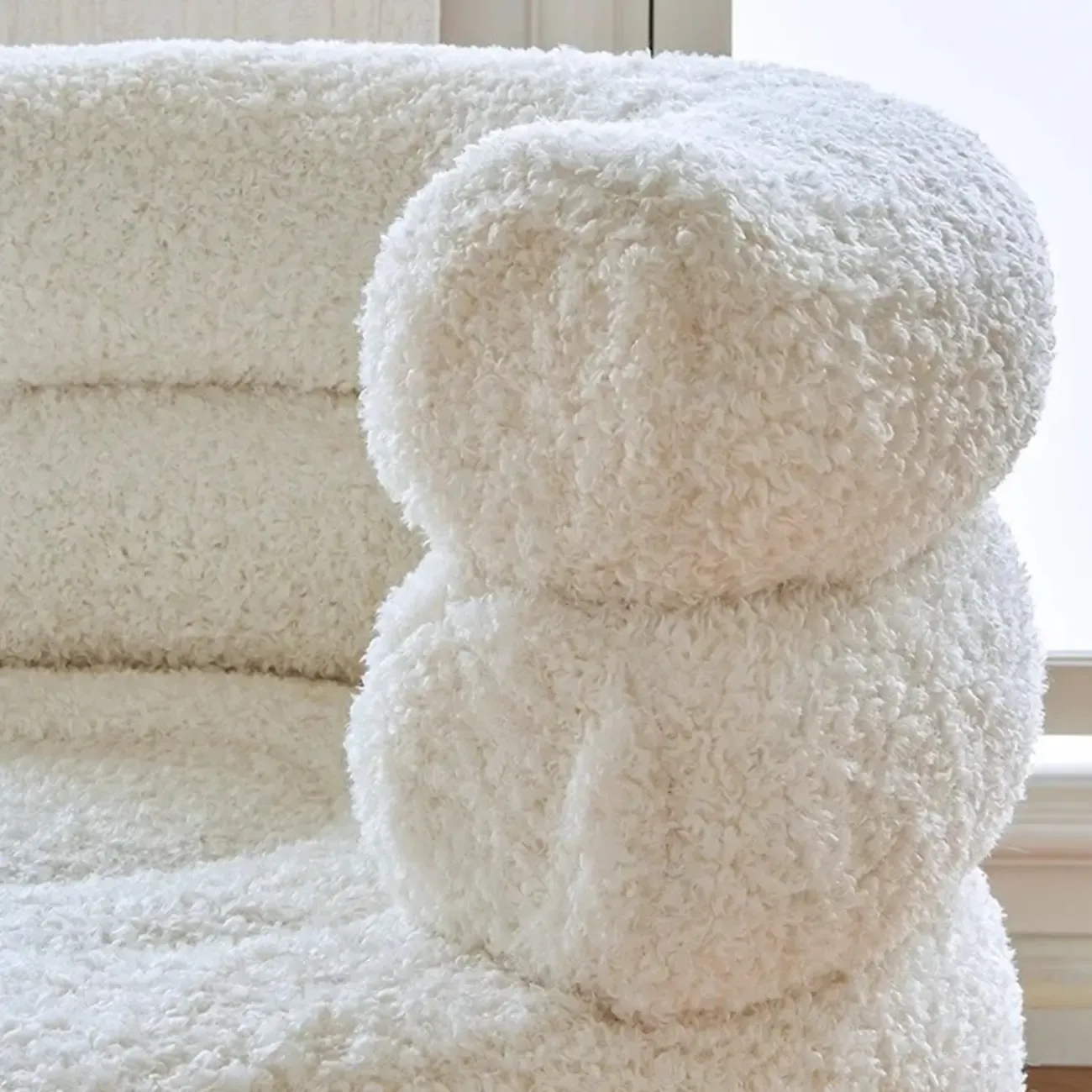 Contemporary White Sherpa Barrel Accent Chair Living Room Image - 6